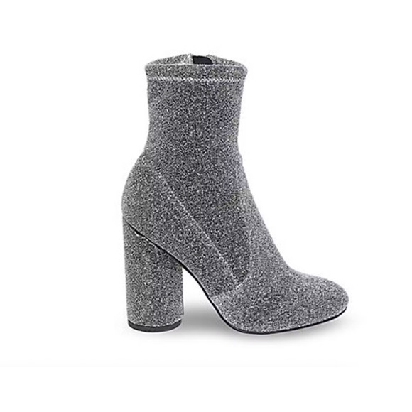 Steve Madden Garrick Silver Sparkle Block Heel Ankle Boots Womens sz 7.5 - Picture 1 of 8